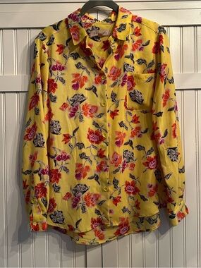 Philosophy Yellow Floral Shirt with Red and Pink Accents